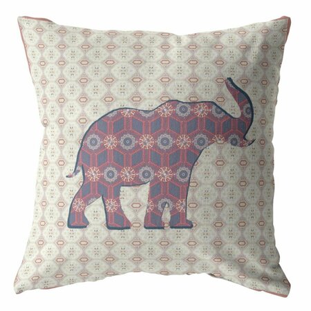 PALACEDESIGNS 20 in. Magenta Elephant Indoor & Outdoor Zip Throw Pillow PA3669429